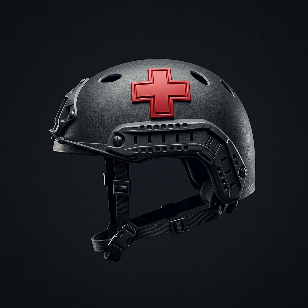 RampartMD war helmet with medical cross logo